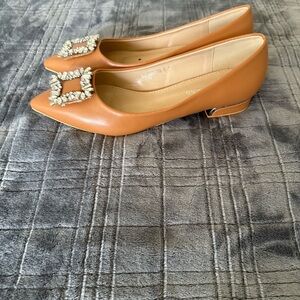 NEST Fragrances Tan Crystal Embellished Loafers